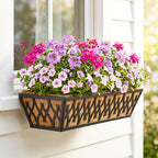 4 Pack 24 Inch Window Boxes Planters for Outdoor Plants Railing Planter Box with Adjustable Brackets for Windowsill Porch Fence Patio Hanging Flower Coco Baskets for Outside Decoration - Black