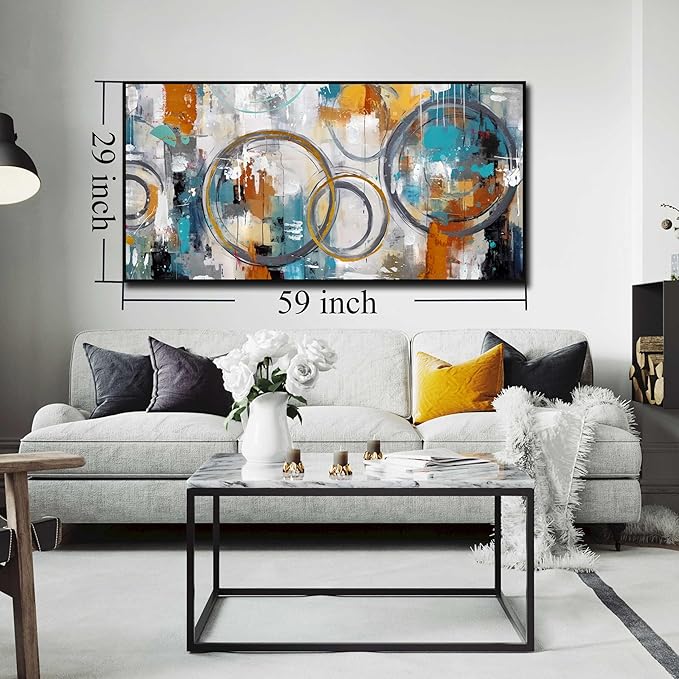 Abstract Wall Art For Living Room Large Size - Modern Wall Art For Bedroom - Black Framed Wall Art for Office Size 29" x 59"