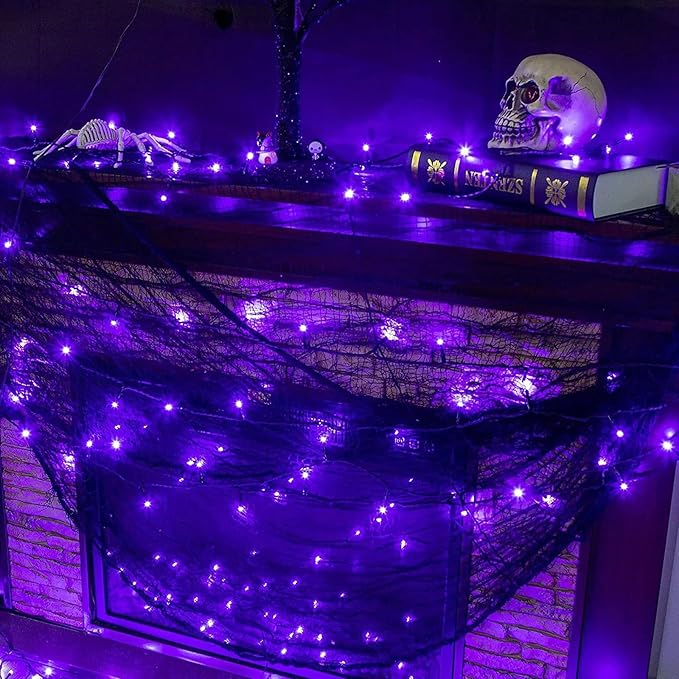 66Ft 200 LED Halloween Fairy Lights Plug in, 8 Modes String Lights with Timer for Outdoor & Indoor, Waterproof Twinkle Lights for Bedroom Garden Party Carnival Supplies Halloween Decorations (Purple)