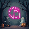 Halloween Ghost holding a cat Stay Spooky Neon Sign, Funny Halloween Party Wall Decor, Spooky Season Room Sign for Boo Wall Decor Neon Light for Bar Man Cave Home Yard Decoration Funny Spooky Vibes-Pink