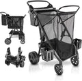 Strolee Large Wheeled Collapsible Beach Cart for Soft Sand, Shopping, Camping & Garden- Lightweight Aluminum Frame- Removable Storage Bag with Carrying Straps, X-L Capacity & Cooler Rack Dark Grey