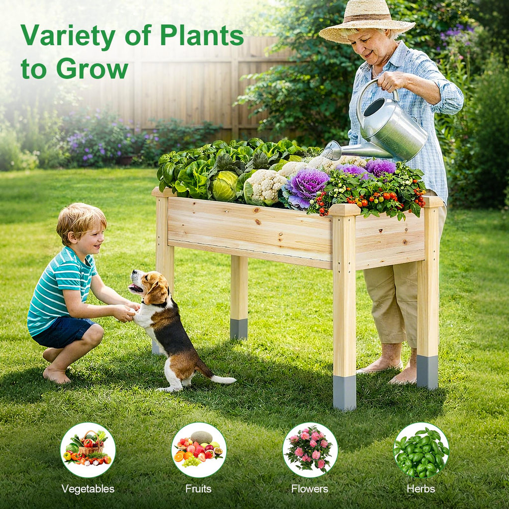 MIXC 331lb Capacity Sturdy Wooden Raised Garden Bed Outdoors with Legs
