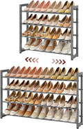FAVOOSTY 4-Tier Expandable Shoe Rack, Adjustable Shoe Shelf Storage Organizer Space Saving Metal Free Standing Shoe Rack for Entryway Closet Doorway, Silver Grey