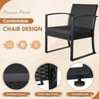 Homall Resin 3 Pieces Patio Furniture Set, Outdoor Bistro Set with Cushions and Glass Table, Conversation Set Rattan Chair for Porch, Balcony, Poolside, Garden (Black)