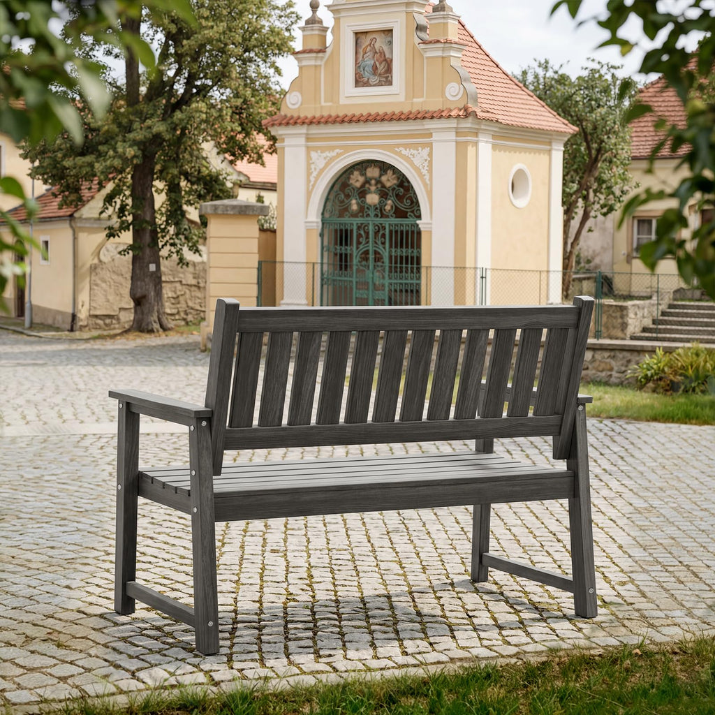 ACUEL All Weather Poly Lumber Outdoor Garden Bench, 2-Person, Light Gray