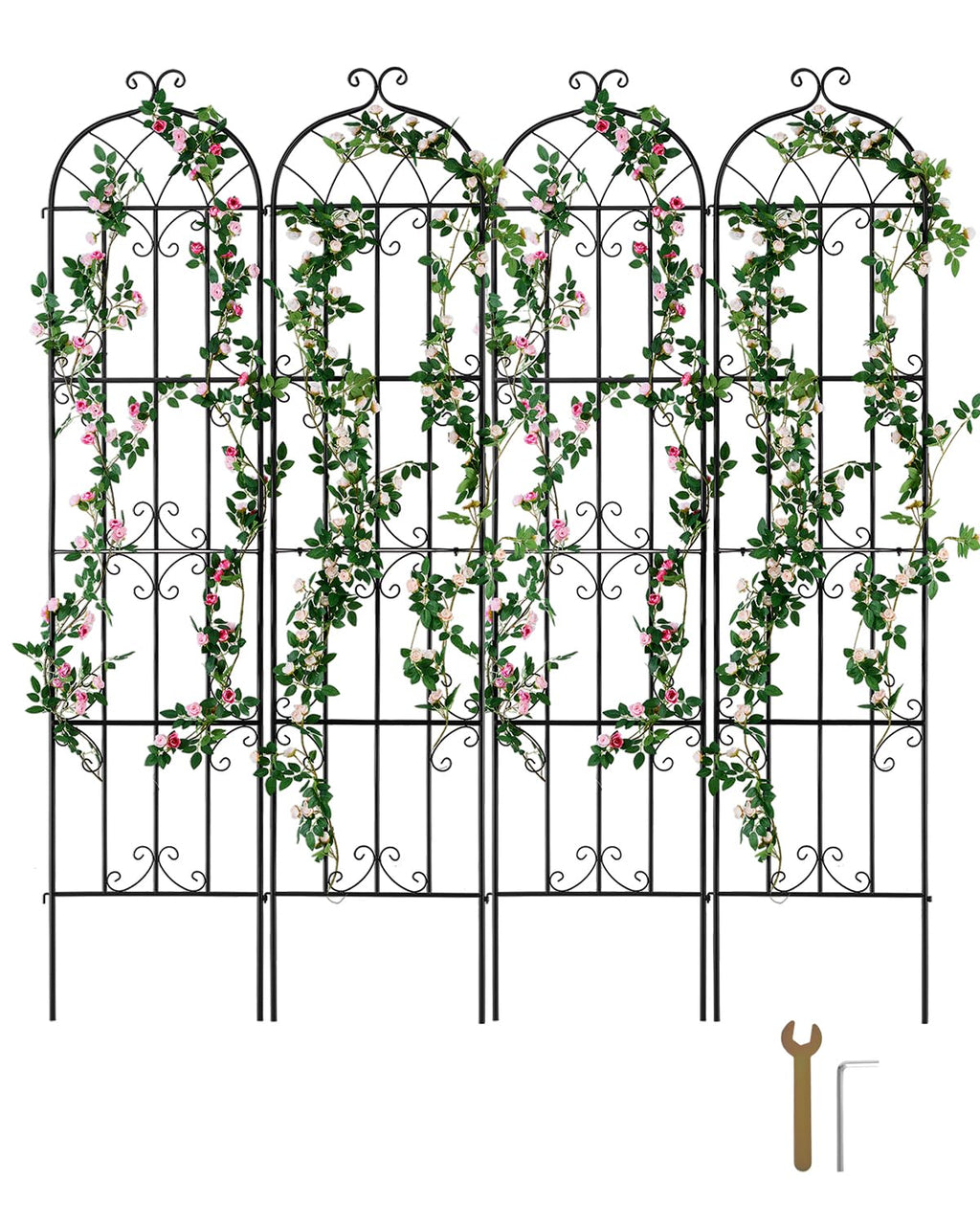 VEVOR Garden Trellis for Climbing Plants, 87 x 20 in, 4 Packs Rustproof Metal Garden Flower Rose Trellis, Outdoor Climbing Clematis Trellis Cucumbers Support for Courtyards Lawns