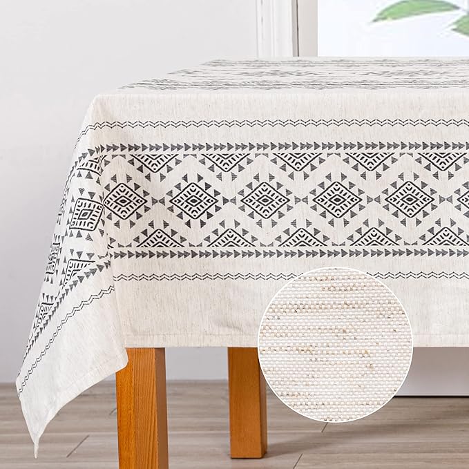 MYSKY HOME 60x120 Boho Rectangle Tablecloth Linen Farmhouse Tablecloth Waterproof Decorative Fabric Table Cloth for Kitchen Dining Bohemian Tablecloth for 8 Feet Table, Grey