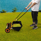 16-Inch Cutting Width Manual Push Reel Lawn Mower with Collection Bag, Four 5-Edged Blades Wheeled Lawn Mower Hand Push Lawn Mower Push Lawn Sweeper Grass Catcher Manual Lawn Dethatcher (16 Inch)