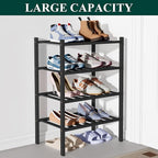 Smiry Bamboo Shoe Rack for Closet, 4 Tier Small Wooden Stackable Shoe Organizer, Free Standing Shoes Storage Shelf for Entryway, Front Door Entrance, Black