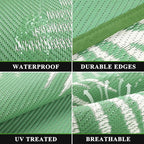 Pauwer Waterproof Outdoor Rug 9x12, Reversible Plastic Straw Patio Camping Rug, Indoor Outdoor RV Mat Carpet for Deck, Camper, Porch, Balcony, Backyard, Picnic, Leaf Green