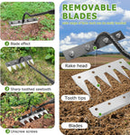 Gardenia Iron Weeding Rake, 2.0 Iron Weeding Rake with Long Handle, 6 Teeth Heavy Duty Puller Tools for Gardening, Weedings ,Lawn