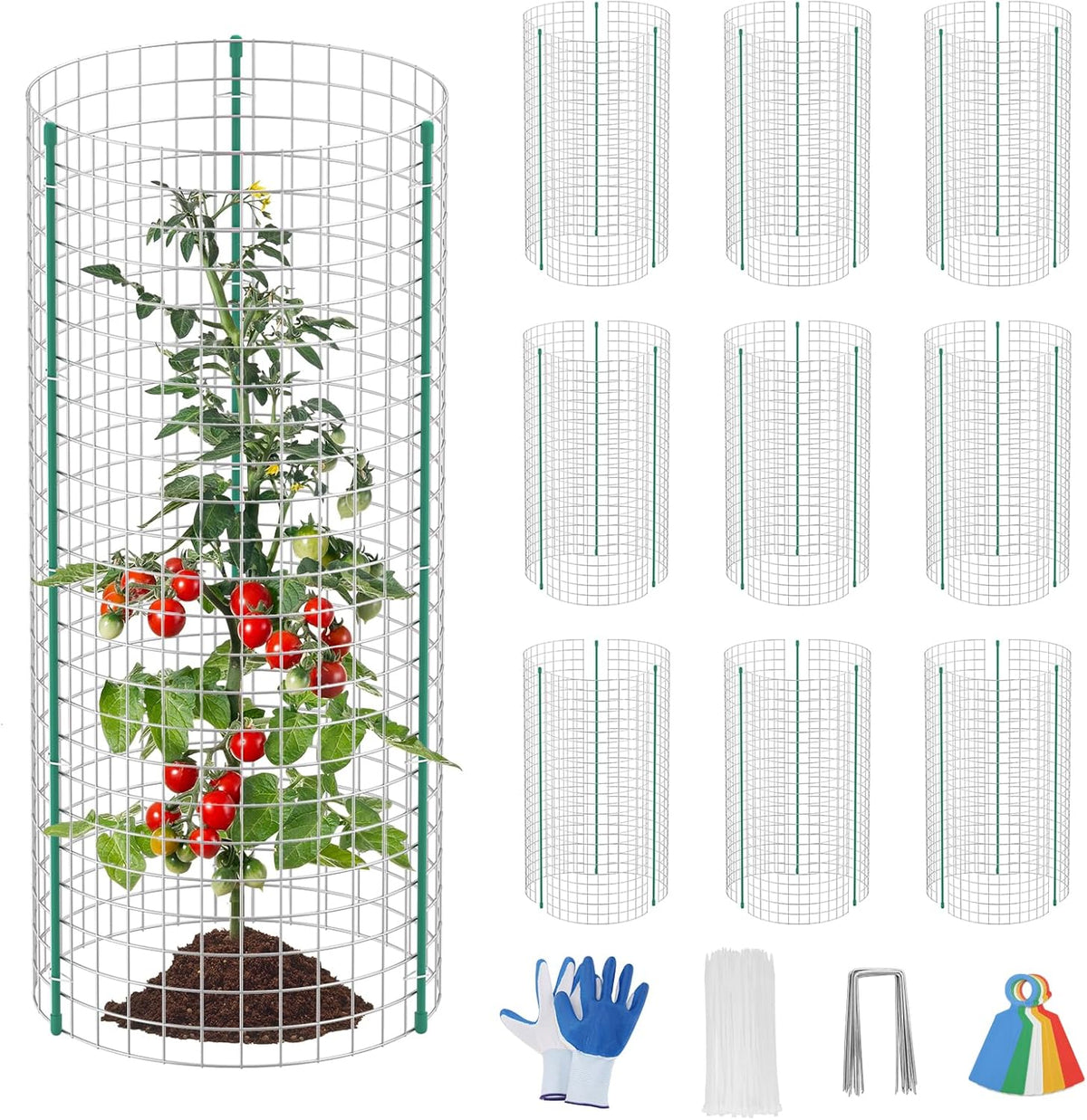 10-Set 12” x 24” Plant Protector from Animals, Hot-Dip Galvanized Metal Mesh Plant Cages, Dual-Secure with U-Stakes & Supports, Animal Barrier to Keep Rabbits & Chickens Out of The Graden