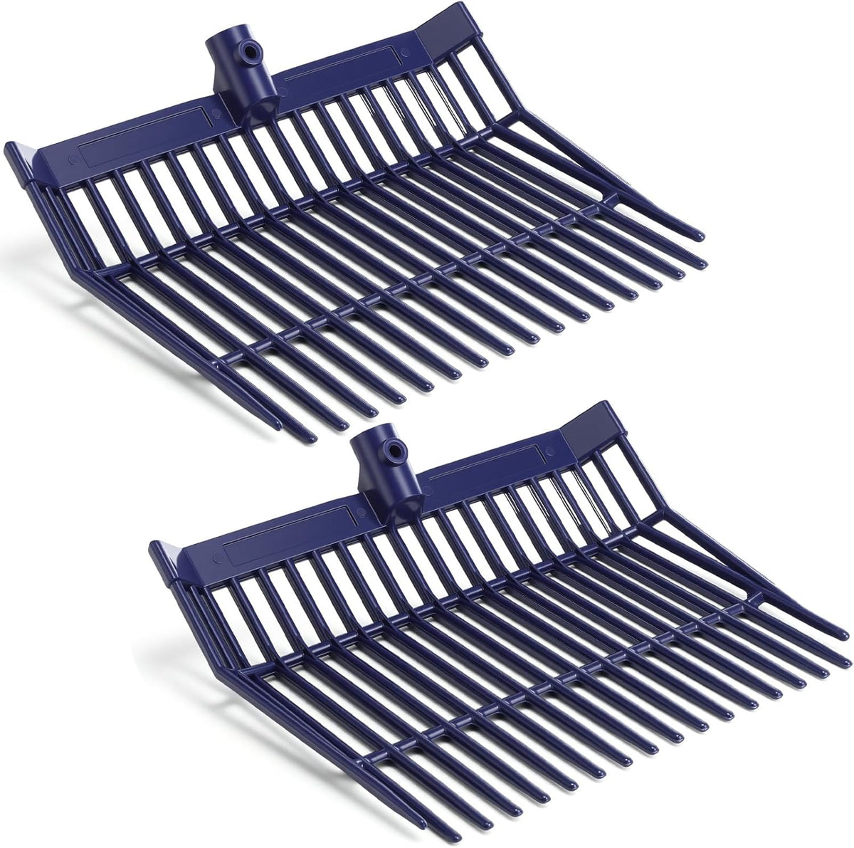 Lasnten Manure Fork Replacement Head, 18 Tines Pitchfork Head with Screws and Nuts, Horse Manure Rake for Picking up Grass and Hay (Navy,2 Pcs)