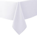 Biscaynebay Textured Fabric Tablecloth 60x84 Inches Rectangular, White Water Resistant Tablecloths for Dining, Kitchen, Wedding and Parties etc. Machine Washable