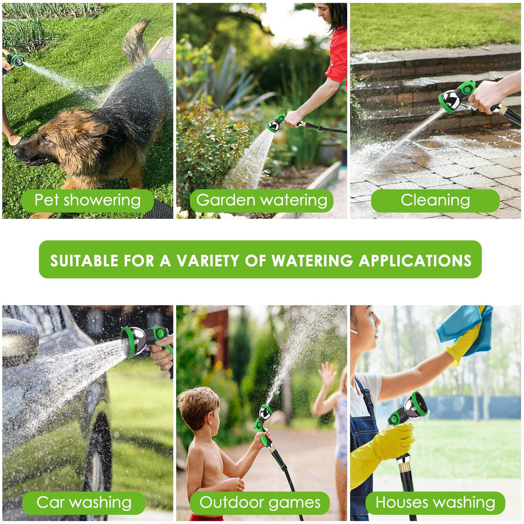 HORTICORA Garden Hose 100 ft, Non-Expandable Ultra-Lightweight Flexible Hose with 360° Dual-End Anti-Kink Design, 10-Pattern Spray Nozzle, 500 PSI Leak-Proof, 96-Strand Braided Fabric, Storage Strap