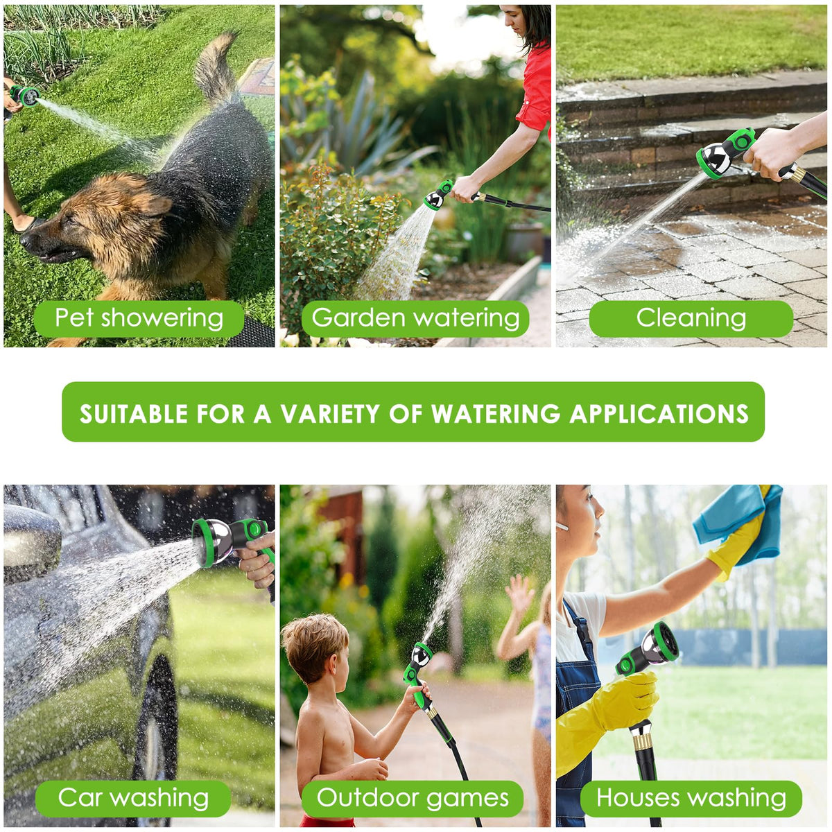 HORTICORA Garden Hose 100 ft, Non-Expandable Ultra-Lightweight Flexible Hose with 360° Dual-End Anti-Kink Design, 10-Pattern Spray Nozzle, 500 PSI Leak-Proof, 96-Strand Braided Fabric, Storage Strap