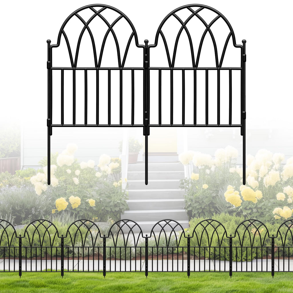 LATIHUUM 19 Pack Decorative Garden Fence Panels - 20.07 Ft Black Arched Metal Landscape Border Edging with Floral Design,No-Dig Rustproof Wire Fencing for Flower Beds, Patios, Dog, Yard, Outdoor