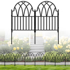 LATIHUUM 19 Pack Decorative Garden Fence Panels - 20.07 Ft Black Arched Metal Landscape Border Edging with Floral Design,No-Dig Rustproof Wire Fencing for Flower Beds, Patios, Dog, Yard, Outdoor