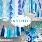 PartyWoo Blue Crepe Paper Streamers 4pcs 328ft Pack of Light Sky Blue Crepe Paper Streamers for Birthday Gender Reveal Baby Shower Graduation Pool Mermaid Under The Sea Theme Party Decorations