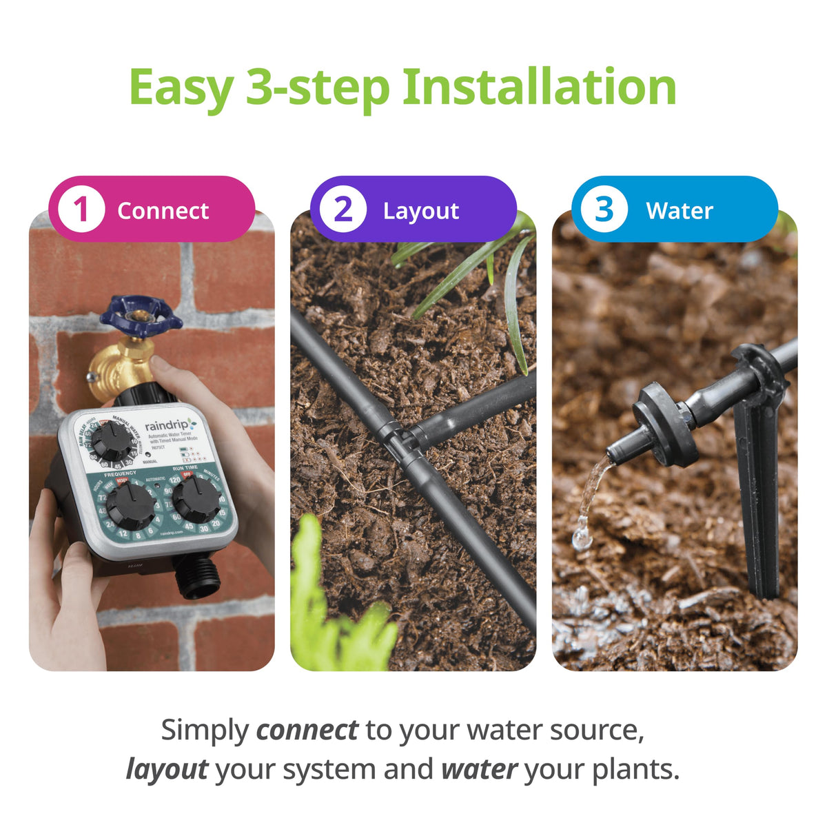 Raindrip R560DP Drip Watering System, Automatic Drip Irrigation System with Timer for Containers and Hanging Baskets, Waters up to 20 Plants, Includes 20 Drippers, Black