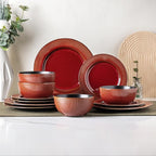 GBHOME Ceramic Dinnerware Sets,12 pcs Embossed Elegant Stoneware Plates and Bowls Sets, Housewarming Wedding Gift | Dishwasher & Microwave Safe | Dishes Set Service for 4