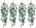 Artificial Hanging Rose Plant 4Pieces 3.3Ft Faux Ivy Plants Fake Outdoor Flowers Vines,UV Resistant for Wedding, Home, Office, Arch,Arrangement Decoration (White)