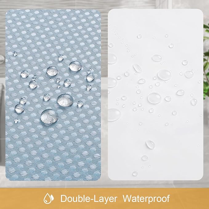 3 in 1 Shower Curtain Set, Fog Blue Waffle Shower Curtain and PEVA Liner Set with 12 Stainless Steel Shower Curtain Hooks, Waterproof Fabric Shower Curtains for Bathroom, 72 W x 72 H