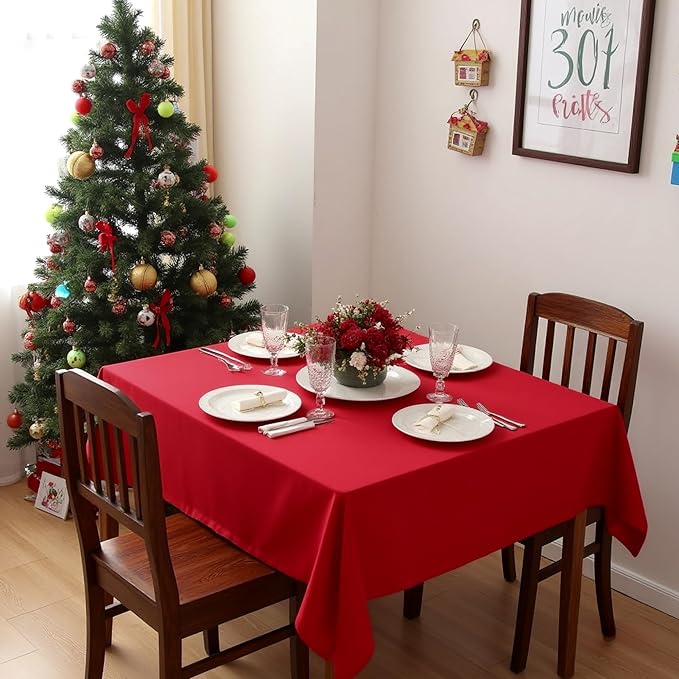 sancua Small Square Tablecloths 36x36 Inch - Christmas Red Table Cloth for Square or Round Tables, Washable Polyester Fabric Table Cover for Nightstand End Bedside Tables