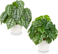 Fake Plants Small Artificial Plants Indoor Set of 2 Faux Plants with Pots Realistic Monstera Fake Potted Plants Artificial Decor for Home Bedroom Aesthetic Bathroom Shelf Living Room Office Table