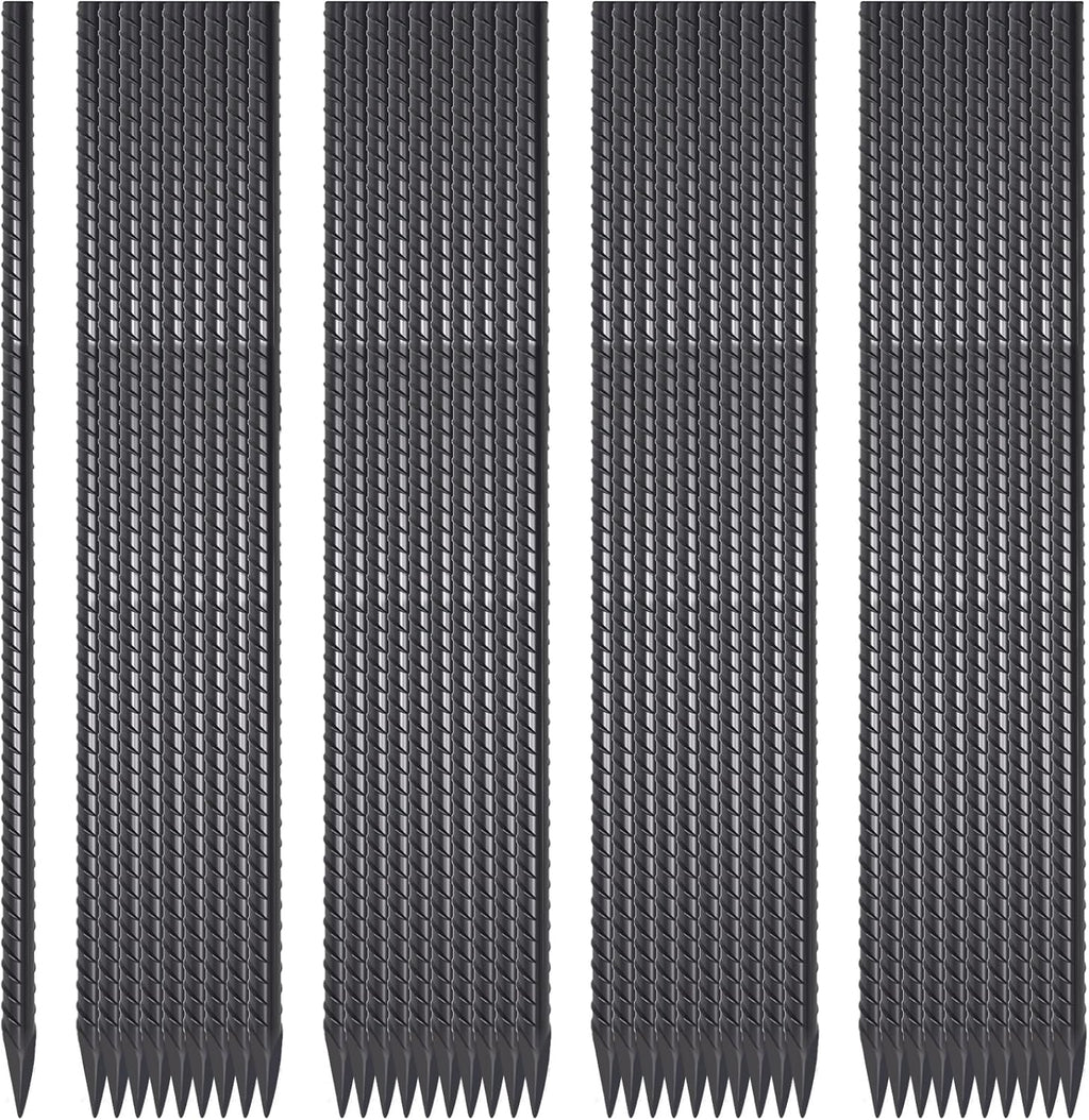 Rebar Stakes 24 Inch 40 Pack Straight Metal Stakes for Ground 1/2 Inch Diameter Landscape Timber Spikes with Chisel Point End for Plant Support, Concrete Form and Fence, Black