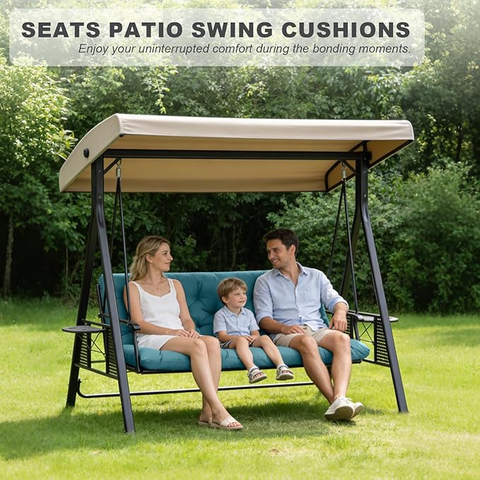 Outdoor Swing Cushions,Waterproof Swing Cushions 3 Seater Replacement with Backrest,Outdoor Thickened Bench Cushion with Ties for Porch,Patio,Backyard,Garden (Lake Blue 60 * 40 in)