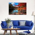 DZL Art S72681 Canvas Wall Art Canvas Artwork Lake Mountain Red Maple Leaf National Park Nature Pictures for Living Room Bedroom Office Wall Decor Home Decoration