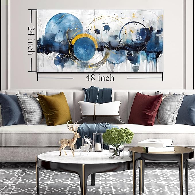 ZHAOSHOP Abstract Canvas Wall-Art - Blue Home Office Wall Decor - Modern Wall Art for Living Room Large Size Ready to Hang Size 24" x 48"