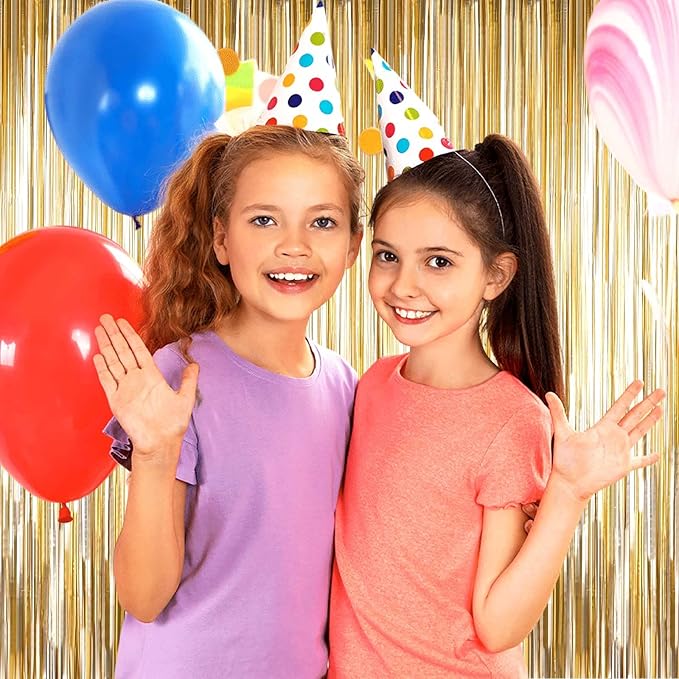 4 Pack Champagne Gold Foil Fringe Curtain Backdrop, 3.28Ft x 8.2Ft Metallic Tinsel Streamer Curtains for Party, Photo Booth Props, Birthday, Graduation Decoration Party Supplies