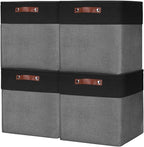 13x13 Cube Storage Bins, Collapsible Fabric Storage Box, 4 Pack Closet Baskets with Handles for Organizing, Shelf, Toys, Clothes, Home, Office, Nursery (Grey&Black)