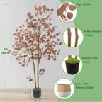 Artificial Eucalyptus Tree, 6ft Fake Eucalyptus Plant with Basket, Red Silver Dollars Silk Leaves Faux Tree for Home Office Perfect Housewares Gift Decoration