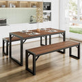 SHA CERLIN Kitchen Dining Table Set for 4 with Benches, Rustic Small Space Saving Dinette, Heavy Duty Metal Frame