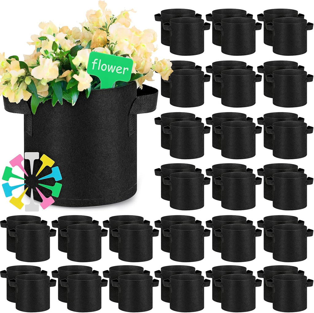 Nuanchu 50 Packs Grow Bags Small Aeration Fabric Pots Nonwoven Garden Bags Grow Pots Planter with 50 Pcs Plant Labels for Indoor Outdoor Plant Flower Planting Vegetable Growing (2 Gallon)