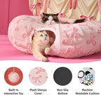 Lesure Cat Tunnel Bed for Indoor Cats - Cute Cat Donut Tunnel Toys with Washable Circle Cushion, Round Pet Peekaboo Cave Toy for Kitten/Puppy/Rabbit, Standard Pink Taffy