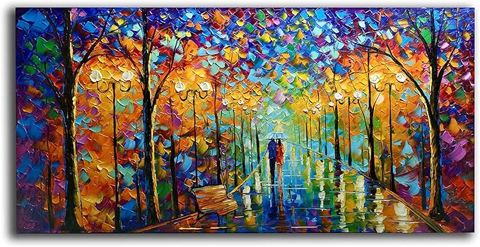 Tyed Art- Contemporary Art Landscape Oil Painting On Canvas Abstract Textured Tree Painting hand-painted acrylic frame wall art modern canvas painting 24x48inch