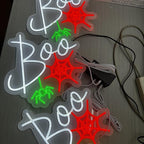Boo Neon Sign Ghost Neon Light Lets Get Spooky Neon Light Halloween Home Decor Light, Orange White BOO Bat Neon Sign for Trick or Treat Party Backdrop Bedroom Club Bar Festival Gift