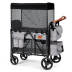 Wagon Stroller for 2 Kids, High Seat & 5 Point Harness, Foldable All-Terrain Wagon for Toddler with Canopy, Parent Organizer, Shoulder Bag, Adjustable Handlebar, Ultimate Double (Gray)