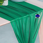MDS 25 Pack 10ft Chiffon Table Runner 29 x 120 Inches Sheer Wedding Runner Romantic Rustic Table Runner for Wedding Decorations, Birthday Parties, Bridal Shower Party Arch Decor - Emerald Green
