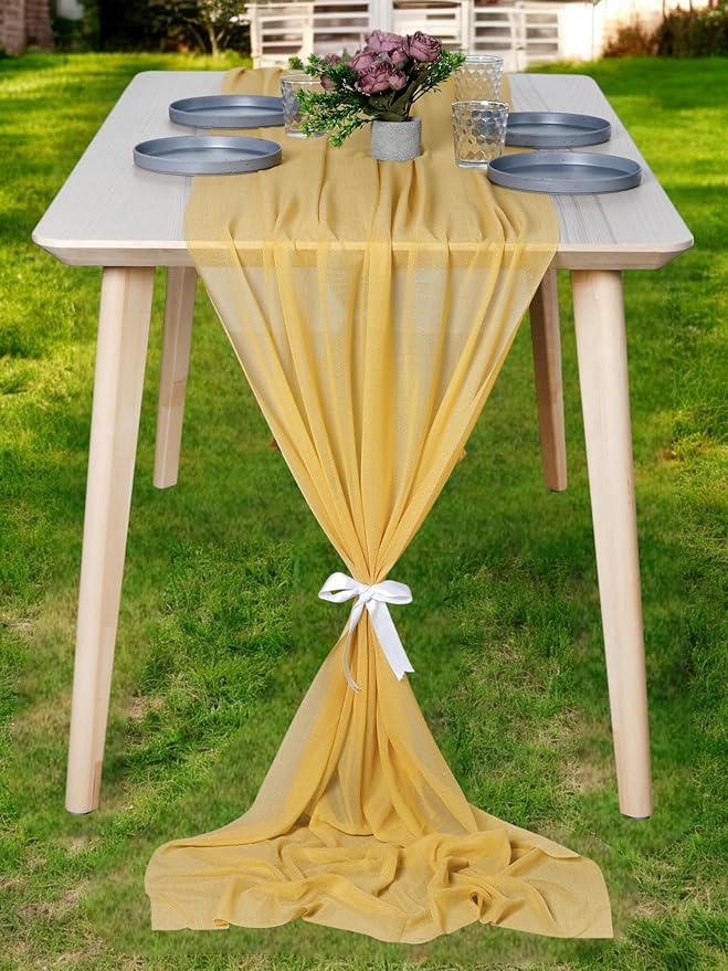 MDS Halloween Chiffon Table Runner - 15 Pack, 29 x 170 Inches, 14ft Each - Sheer Spooky Table Runners for Haunted House Parties, Trick-or-Treat Tables, Witchy Décor, Wedding & Events - Gold