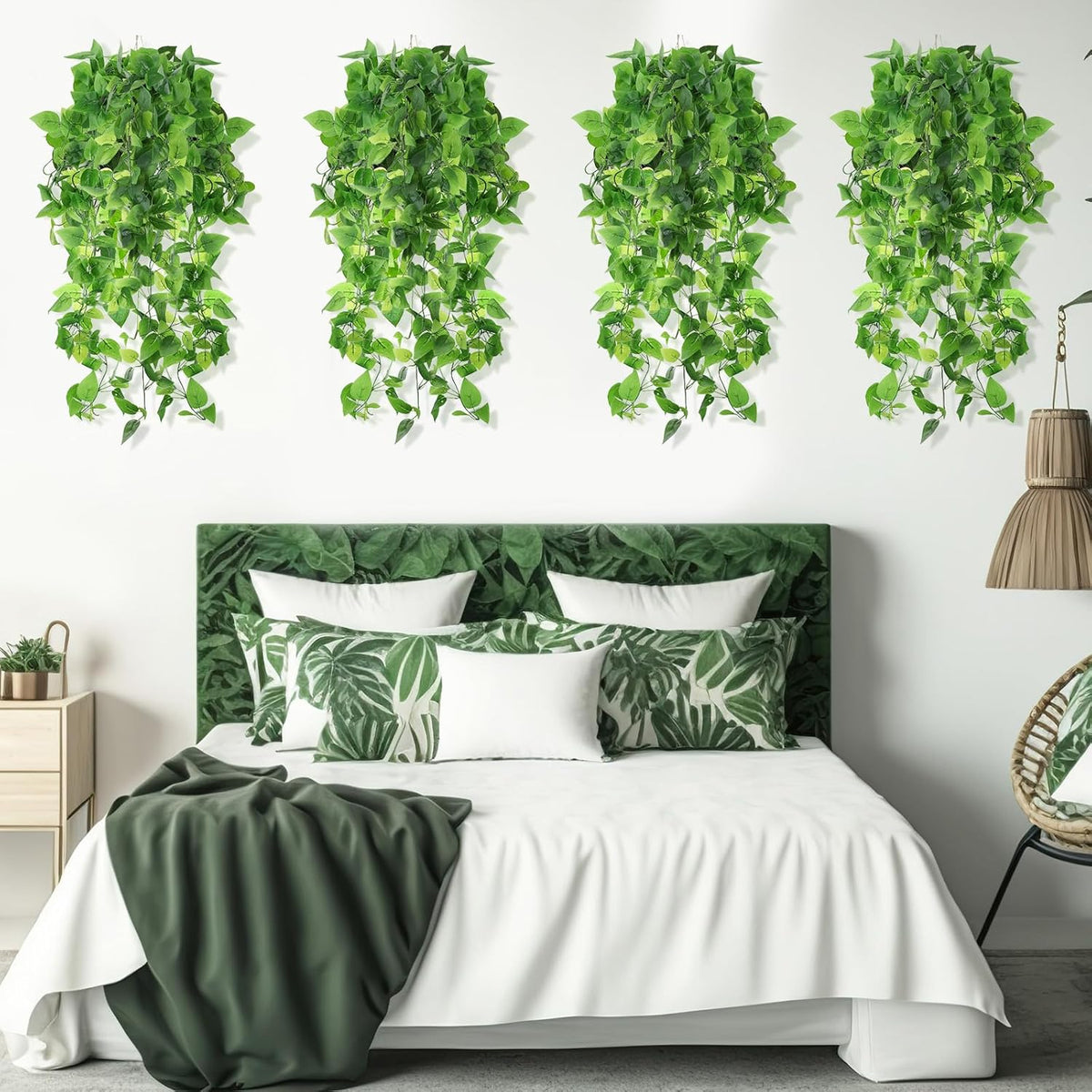 Hoteam 18 Pcs Artificial Hanging Plants 32 Inch Fake Ivy Vines with Fake Leaves Patio Artificial Plants Greenery for Living Room Indoor Outdoor Wall, No Basket (Pothos)