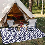 OLANLY Waterproof Outdoor Rug 9x18 ft, Outdoor Plastic Straw Rug for Camping, RV Mat Outside, Indoor Outdoor Carpet for Porch, Deck, Backyard, Balcony, Picnic, Navy & White