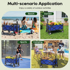 Garden Cart Folding Wagon Garden Cart Collapsible Wagon with Adjustable Handle &360°Universal Wheels for Garden Camping Shopping Beach (Blue)