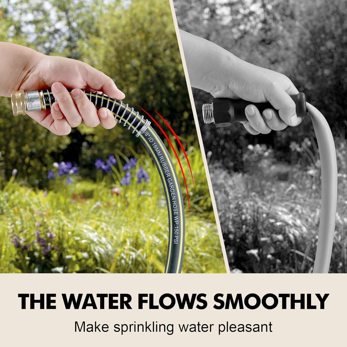 Rubber Garden Water Hose 25ft, 5/8" Leak Proof Garden Hose with Brass Connector, Flexible Hose Pipe for Lawn, Watering Cleaning & Washing