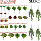 SEEKO Succulents Artificial Plants (28 Pack) - Artificial Succulents Unpotted - Premium Faux Plants - Fake Succulent for Craft - Small Plastic Assortment for Party, Cake, Garden, Home & Outdoor Decor