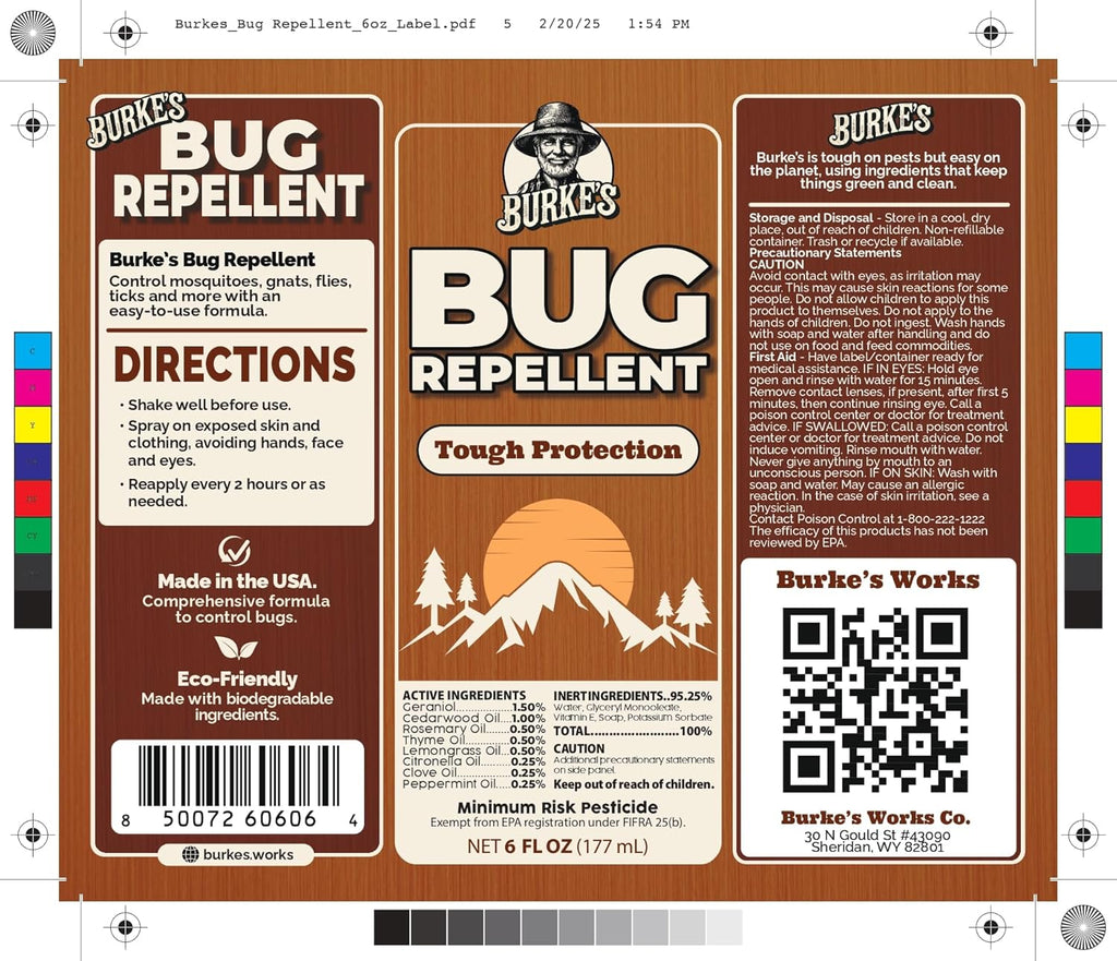 Burke’s Bug Repellent Spray – DEET-Free, Kid & Pet Safe Insect Repellent for Mosquitoes, Ticks, and Gnats – Travel Size, Natural Essential Oils, Outdoor Protection, 6 oz (180mL)